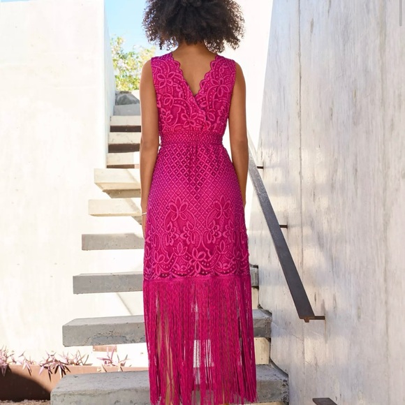 Boston Proper Fuchsia Lace Fringe Dress - Picture 2 of 5